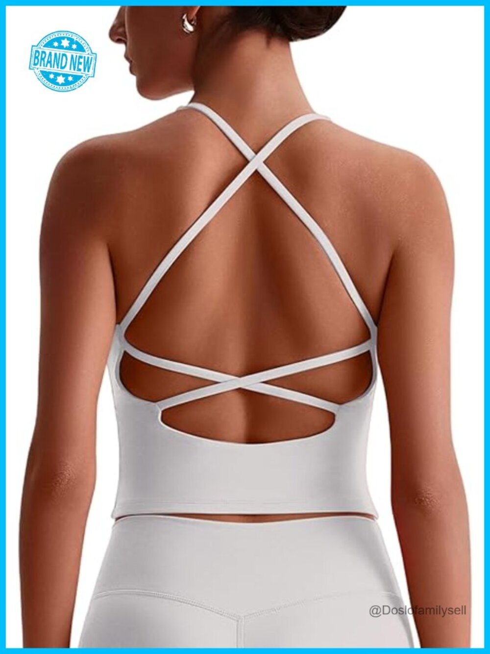 Cross Back Workout Tank Top with Built in Bra V Neck Longline Sports Bra